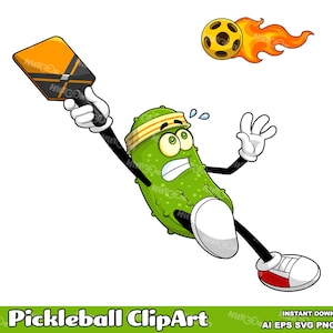 Pickleball Cartoon Clipart - Hand Drawn Vector Graphic Illustrations - Ai, Eps, Svg, Pdf, Png, Jpg - Sublimation and Free Commercial Use