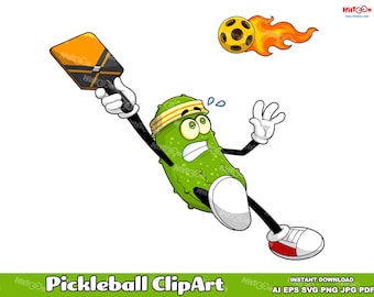Pickleball Cartoon Clipart: Hand Drawn Vector Graphics (Commercial Use)
