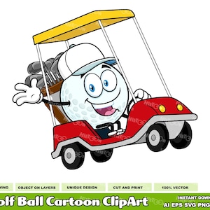 Golfbal cartoon clipart - handgetekende vector grafische illustraties - Ai, Eps, Svg, Pdf, Png, Jpg - sublimatie en commercieel gebruik