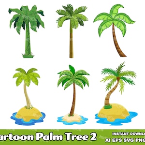 Cartoons Different Tropical Palm Tree 2. Digital Clip Art Vector Graphic Illustrations Bundle Set. AI. EPS. SVG. Png and Jpg. Commercial Use