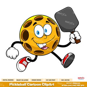 Pickleball Cartoon ClipArt - Digitale Clipart-Vektorgrafik-Illustrationen - Ai, Eps, SVG, Pdf, Png, Jpg - Sublimationsfreie kommerzielle Nutzung