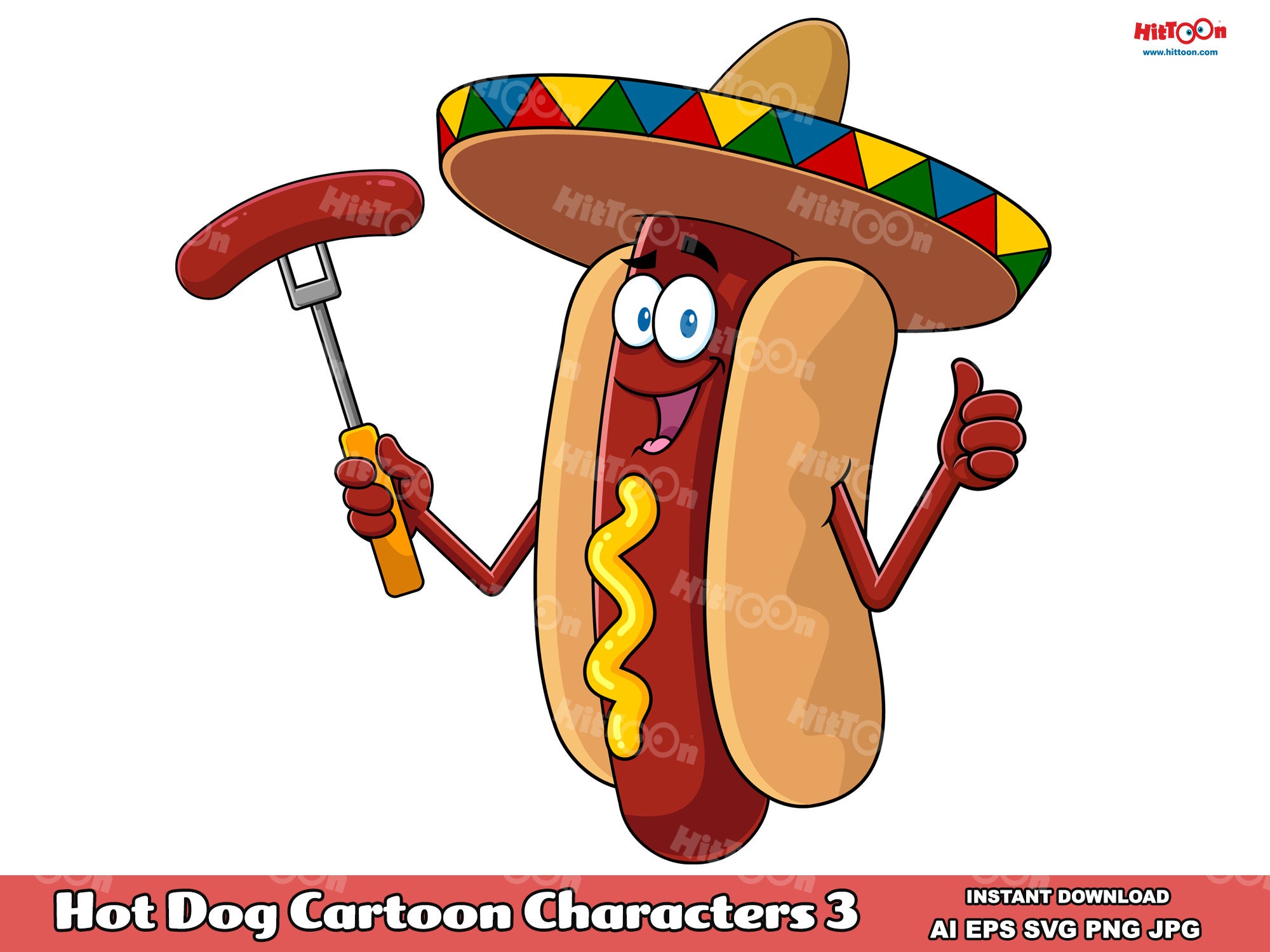 Hot Dog Cartoon Mascot Characters 3. Digital Clip Art Vector 
