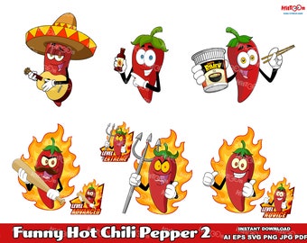 Divertidos gráficos vectoriales de chiles picantes (descarga digital)