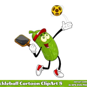 Pickleball Cartoon Clipart - Hand Drawn Vector Graphic Illustrations - Ai, Eps, Svg, Pdf, Png, Jpg - Sublimation and Commercial Use