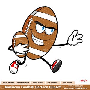 ClipArt di cartoni animati di football americano - Illustrazioni grafiche vettoriali clipart digitali - Ai, Eps, Svg, Pdf, Png, Jpg - Uso commerciale gratuito