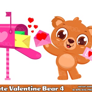 Cute Valentine Bear Cartoon Clipart - Flat Design Vector Graphic Bundle - Ai, Eps, Svg, Pdf, Png, Jpg - Free Commercial Use