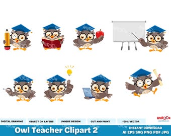 Eule Lehrer Clipart - Zeichentrickfiguren, Schulgrafiken - kostenlose kommerzielle Nutzung