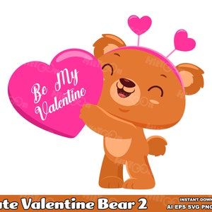 Lindo oso de San Valentín - Paquete de gráficos vectoriales de diseño plano - Ai, Eps, Svg, Pdf, Png, Jpg - Uso comercial gratuito