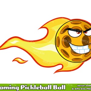 Flaming Pickleball Clipart – Hand Drawn Vector Graphic Illustrations – Ai, Eps, Svg, Pdf, Png, Jpg – Free Commercial Use