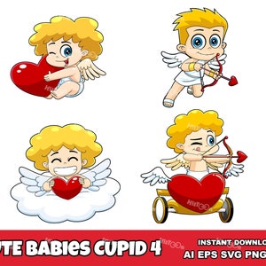 Cute Baby Cupid Cartoon Characters - Digital Clipart Vector Graphic Bundle - Ai, Eps, Svg, Png, Jpg - Commercial Use