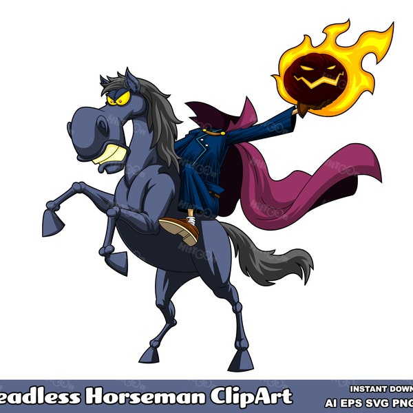 Headless Horseman Cartoon ClipArt. Digital Clip Art Vector Graphic Illustrations Bundle Set. AI. EPS. SVG. PDf. Png and Jpg. Commercial Use