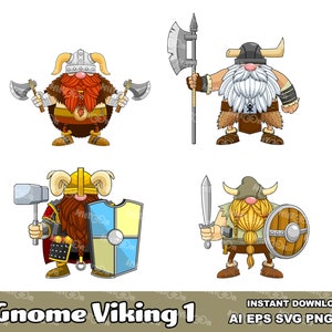 Gnome Viking Warrior Cartoon Character – Digital Clip Art Vector Graphic Illustrations – Ai, Eps, Svg, Png, Jpg – Free Commercial Use