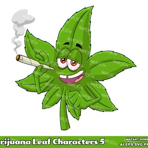 Marihuana Blatt Zeichentrickfiguren - Lustiges Vektor-Clip-Art-Bundle - Ai, Eps, SVG, Png, Jpg - Freie kommerzielle Nutzung