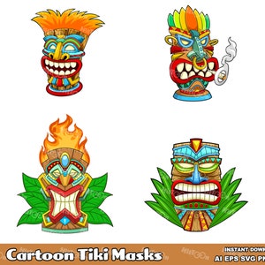 Cartoon Tiki Masks. Digital Clip Art Vector Graphic Illustrations Bundle Set. AI. EPS. SVG. Png and Jpg. Commercial Use