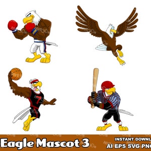 Eagle stripfiguren mascotte 3. Bundelset digitale clipart vector grafische illustraties. AI. EPS. SVG-bestand. Png en jpg. Commercieel gebruik