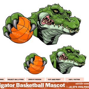 Alligator Basketball Maskottchen - Sport Logo Design - Handgezeichnete Vektor Illustration - Ai, Eps, svg, Png, Pdf, Jpg - Sublimation Kommerzielle Nutzung
