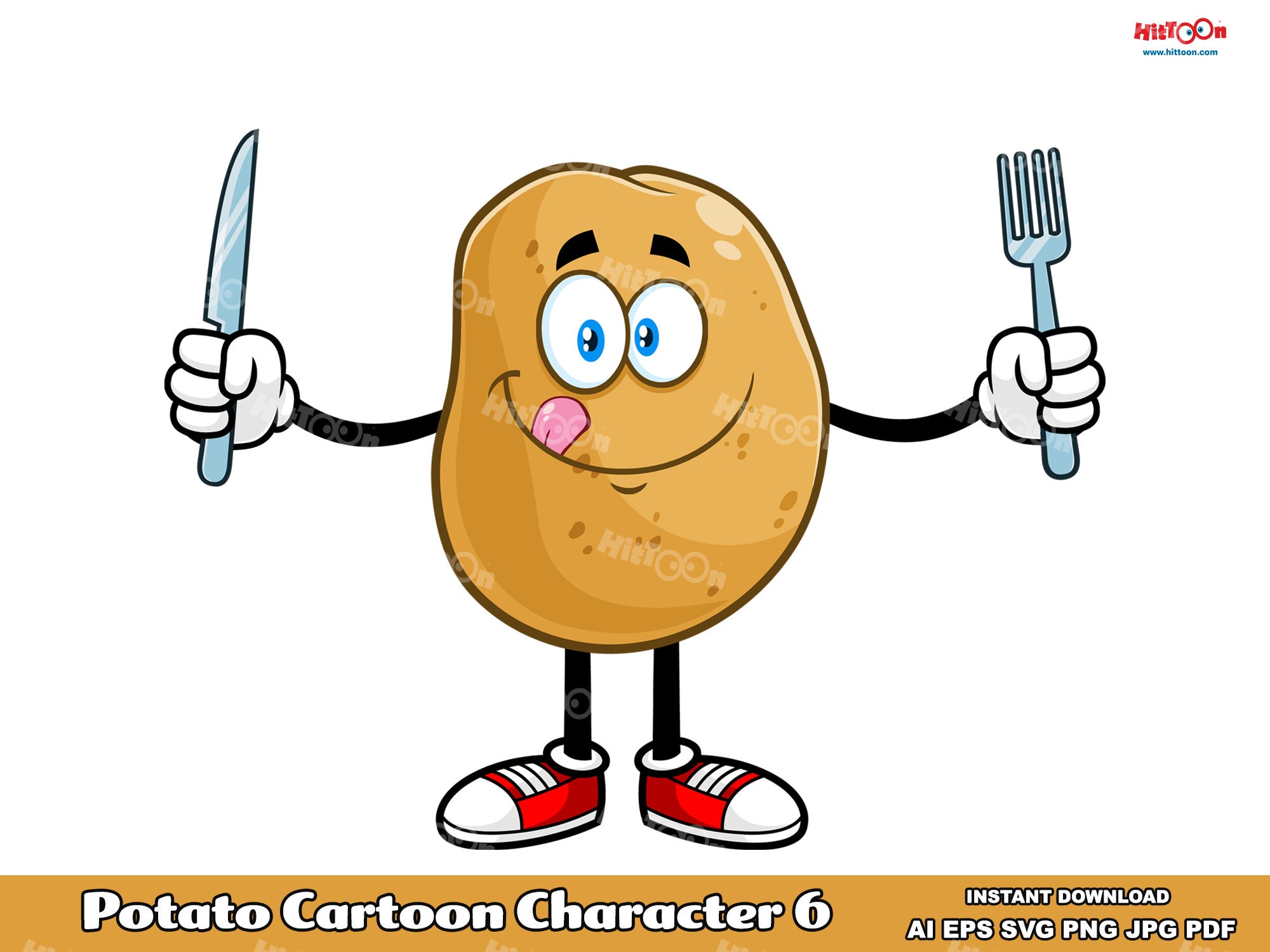 Potato Cartoon Mascot Character 6. Digital Clip Art Vector Graphic Illustrations Bundle Set. AI. EPS. SVG. PDf. Png and Jpg. Commercial Use