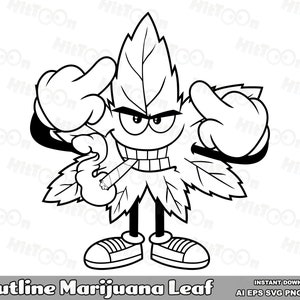Outline Marijuana Leaf Clip Art. Hand Drawn Vector Graphic Illustrations. AI. EPS. SVG. PDf. Png and Jpg. Sublimation and Commercial Use