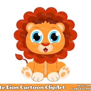 Cute Lion Cartoon Character. Flat Design. Vector Graphic Illustrations. AI. EPS. SVG. PDf. Png and Jpg. Sublimation and Commercial Use