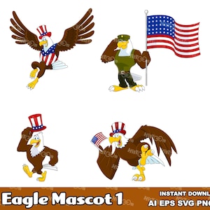 Eagle Cartoon Mascot Characters 1 – Vector Clip Art Illustrations Bundle – Ai, Eps, Svg, Png, Jpg – Free Commercial Use