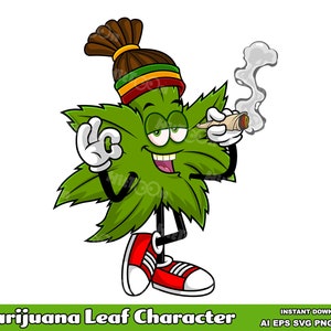 Marijuana Leaf Cartoon Character. Digital Clip Art Vector Graphic Illustrations Bundle Set. AI. EPS. SVG. Png and Jpg. Commercial Use
