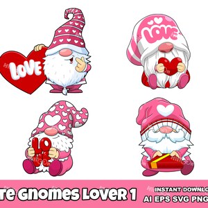 Schattige kabouterliefhebber stripfiguren – digitale clipart vector grafische bundel – Ai, Eps, Svg, Png, Jpg – Gratis commercieel gebruik