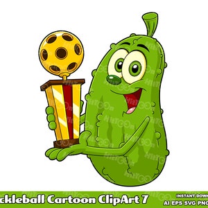 Pickleball Cartoon Clipart - Digital Clipart Vector Graphic Illustrations - Ai, Eps, Svg, Pdf, Png, Jpg - Commercial Use