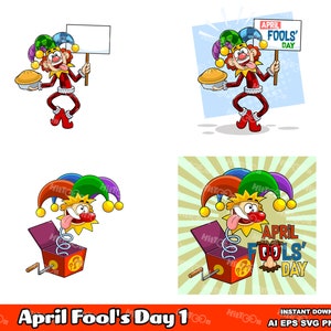 Funny April Fools Day Cartoons 1. Digital Clip Art Vector Graphic Illustrations Bundle Set. AI. EPS. SVG. Png and Jpg. Commercial Use