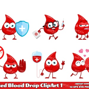 6 Red Blood Drop ClipArt 1. Flat Design. Vector Graphic Illustrations Bundle Set. AI. EPS. SVG. PDf. Png and Jpg. Sublimation Commercial Use