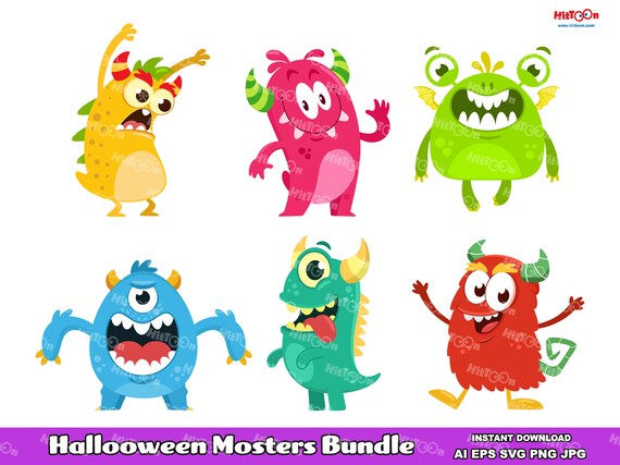 Halloween Monsters Bundle. Digital Clip Art Vector Graphic Illustrations Bundle Set. AI. EPS. SVG. Png and Jpg. Commercial Use