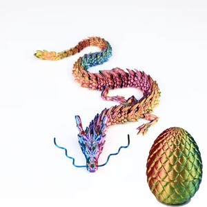 Figura articulada de dragón con huevo / Juguete antiestrés flexible impreso en 3D
