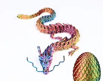 Articulated Dragon Figurine with Egg | Flexible 3D Printed Fidget Toy