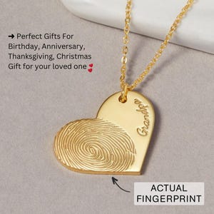 Sterling Silver Heart Fingerprint Necklace, Personalized Memorial Gift, Pressed Thumbprint Pendant Gift for Mum