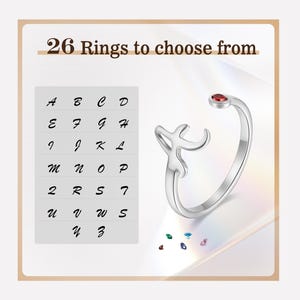 Personalized Letter Initial Rings with Birthstone • A-Z Adjustable Letter Ring for Her • Custom Gift Jewelry Gold/Silver Promise Ring Women