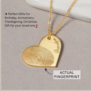 Actual Fingerprint Necklace, Personalized Fingerprint Pendant, Engraved Heart Memorial Jewelry Sympathy Gift