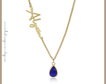 Teardrop Birthstone Initial Necklace | Personalized Name Jewelry