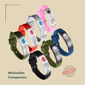 Custom Medical Alert Bracelet for Men & Women | Waterproof Engraved ID Silicone Band | Personalized Health Emergency Jewelry Gift Mens Alert