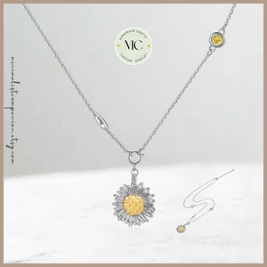 Sunflower Necklace Birthstone Name Letter| Rhodium Plated Sunflower Necklace| Christmas Gift for Her, Gift for Mom| Dainty Sunflower Jewelry