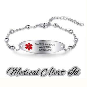 Personalize Medical Alert ID Bracelet for Women | Custom Engraved Emergency Medical Info Jewelry Adjustable | Stainless Steel Safety Gift