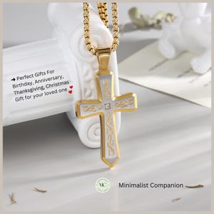 Personalized Gold Cross Necklace Gift for Dad,Boyfriend,Nephew,Grandson—ideal for Christian Baptism or First Communion Name & Date Engraving