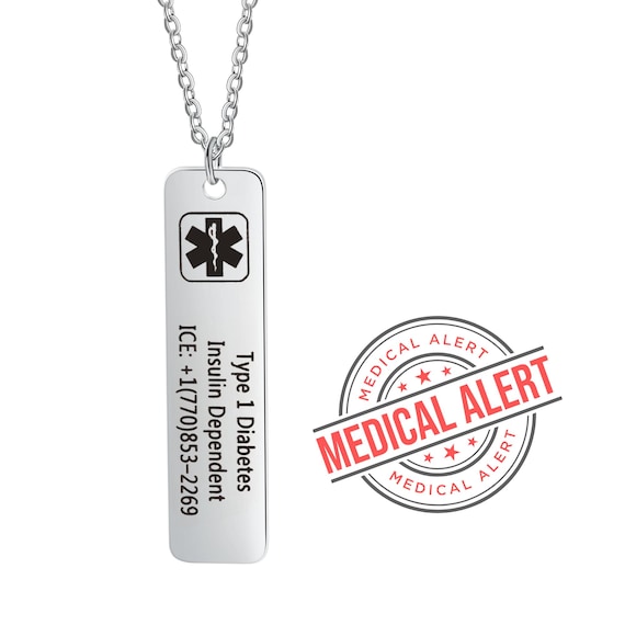 Custom Engraved Medical Alert Necklace Stainless Steel Emergency ID  Pendant with Personalized Name Contact Medical ID Jewelry Gift