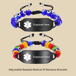 Medical Alert ID Evil Eye | Waterproof Medical Alert Rainbow Jewelry for Allergies, Diabetes,Epilepsy | Silicone Band Emergency ID Wristband
