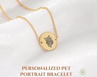 Personalized Pet Portrait Bracelet • Custom Dog, Cat Photo Jewelry • Memorial Pet Gift • Engraved Pet Lover Bracelet