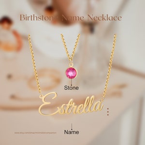 Birthstone Name Letter Bar Necklace Custom Letter Engraved Initial Pendant | Personalized Thanksgiving Gift for Family, Girlfriend, Grandma