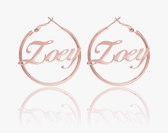 Custom Name Hoop Earrings, Personalized 925 Sterling Silver, Mom Gift