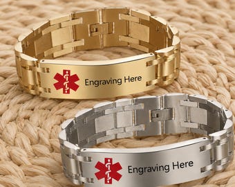 Personalized Medical ID Bracelet for Women, Custom Engraved Medical Alert Bracelet, Stainless Steel Emergency ID Jewelry
