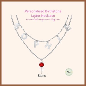 Personalized Letter With Birthstone Double Necklace With Name Letter Initial | Double Necklace For Women | Gifts For Her | Girlfriend Gifts