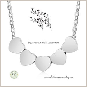 Heart Pendant Custom Letter Necklace | Birthday Gift for Her Personalized Initial Charm | Upto 9 Heart & 9 Letter Engraved Initial Necklace