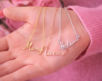 Personalized Script Name Necklace, Custom Gold Name Jewelry, Sterling Silver Gift