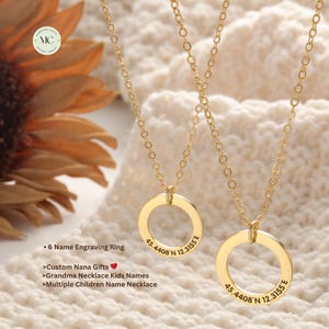 Multi Ring Circle Name Necklace Family, Grandma Necklace With Kids Names, Custom Engraved Children Name, Custom Nana • Moms Personalize Gift